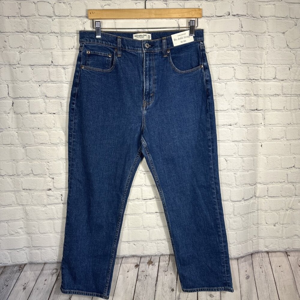Abercrombie & Fitch Women's Straight Leg Jeans - Deep Indigo Blue Denim
